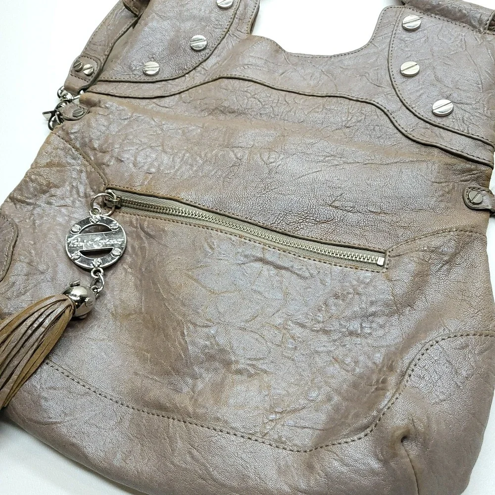Foley & Corinna‎ Purse Mid City Tote Brown Taupe Pebbled Crossbody Hobo Zip